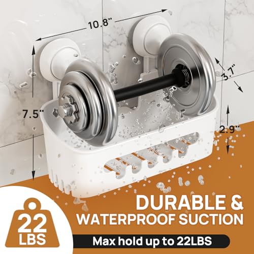 LEVERLOC Shower Caddy Suction Cup Set Shower Organizer & Soap Holder & Toothbrush Holder, Bathroom Shelf Basket NO-Drilling, Removable Suction Storage Waterproof Bathroom Caddy, White - color: White