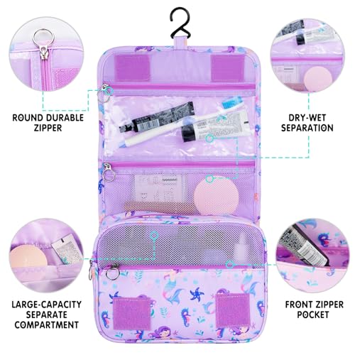 Kids Hanging Toiletry Bag for Girls, Travel Toiletry Bag for Little Young Girls Cosmetic Makeup Waterproof Wash Bag Toddler Traveling Toiletries, Mermaid Purple - color: Mermaid-Purple