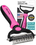 Maxpower Planet Hair Brush - Double Sided Shedding, Dematting Undercoat Rake for Dogs, Cats - Extra Wide Dog Grooming Brush, Pink - color: Pink, size: Large