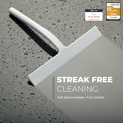 GÜTEWERK Silicone Shower Squeegee for Glass Doors & Mirrors with Stainless Steel Core, Streak-Free & No-Squeak Window Cleaning, 3-in-1 No-Drill Mount (Hook/Suction/Adhesive),White, 15 Inches - color: White, size: 15 Inches
