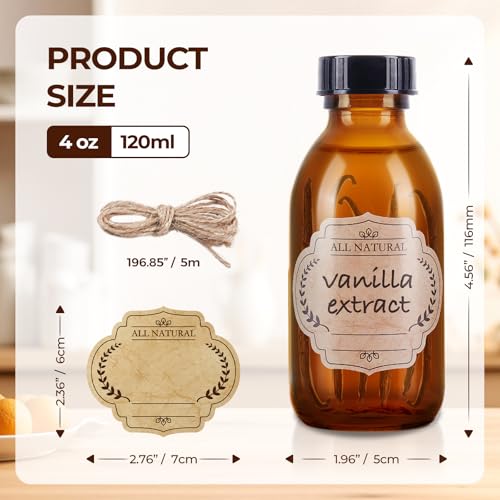 24 Pack 4 OZ Glass Bottles with Lids, Amber Glass Bottles for Homemade Vanilla Extract, Essential Oils, Juice, Potion, Syrup, Liquids, Christmas Gift - color: Amber, size: 24 Pack
