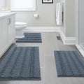 H.VERSAILTEX 3 Piece Bathroom Rugs Sets Thick Striped Bath Rugs Set for Bathroom Non Slip Soft Absorbent Bath Mat Set for Tub, Shower and Toilet(17''x24''+20''x32''+20''x24'' U-Shaped, Stone Blue) - color: Stone Blue