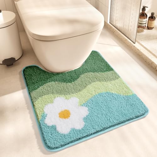 Cute Toilet Rug U Shaped, Microfiber Bathroom Toilet Rugs Non Slip Bath Mat Toliet Rug Machine Washable Absorbent Bathroom Rugs 20 x 22 Inches, Flower - color: Flower