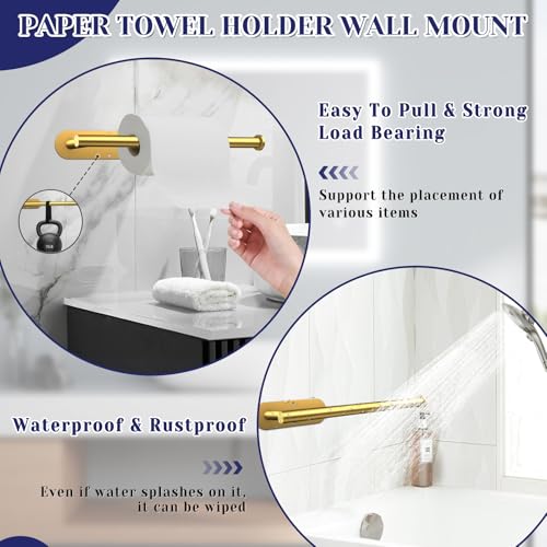 Paper Towel Holder, Self Adhesive or Drilling Paper Towel Holder Under Cabinet, Stainless Steel Paper Towel Holders Wall Mount for Kitchen, Bathroom, Sink, Pantry, Fridge (Gold) - color: Gold