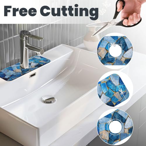 Kitchen Sink Splash Guard Faucet Mat, Blue Gold Abstract Mosaic Diatom Mud Absorbent Draining Mat For Kitchen Sink Bathroom - color: Blue Gold Abstract Mosaic, size: One Size