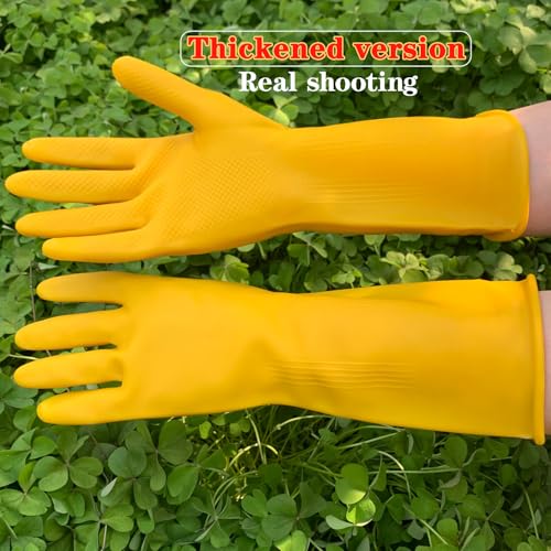8 Pairs Reusable Household Cleaning Gloves, Rubber Kitchen Dishwashing Gloves,Extra Thickness, Long Sleeves, for Washing Dishes, Pet Care(Medium, Yellow) - size: Medium (Pack of 8)