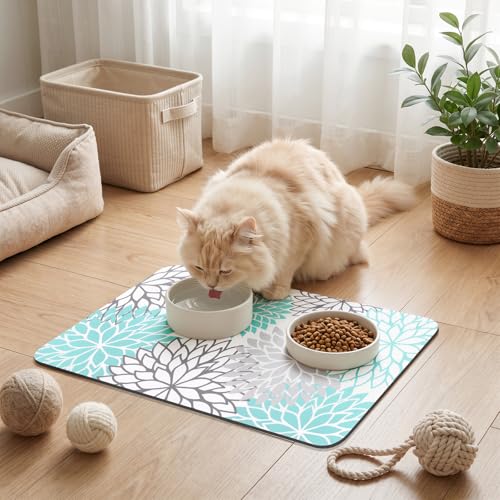 Findosom 2PCS 17" x 32" Dish Drying Mat & 24" x 5.5" Sink Splash Guard, Super Absorbent & Cuttable Dish Mat Drying Kitchen Mat with Teal Floral, Hide Stain Drying Mat for Kitchen Counter - color: Teal, size: 17" X 32" + 24" X 5.5"