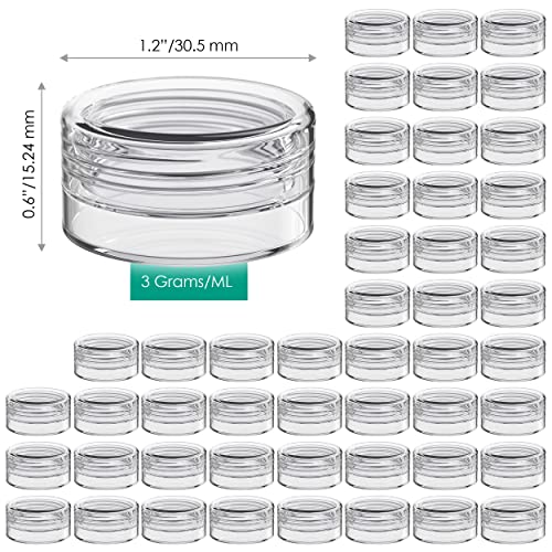 Houseables Sample Containers, Lip Balm Containers, Sample Jars, Mini Jars with Lids, Small, Empty, Makeup, Powder, Gloss, Cosmetic, Tiny, Chapstick, Dab, Wax, Scrub, Little, Clear Plastic 3 Gram, 50PK - color: Clear, size: 50 Pack