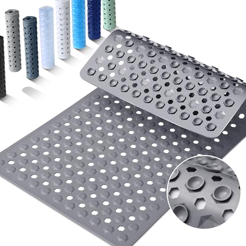 Yimobra Bath Tub Mat Non Slip, 34.5"X15.5" Long Shower Mat, Machine Washable Bathmat with Drain Holes and Suction Cups, Soft on Feet, Bathroom Essentials, Grey - color: Grey, size: 34.5 X 15.5 Inch
