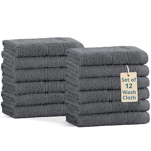 Casa Platino Wash Cloths Pack of 12-100% Cotton Washcloths for Daily use - 13"x13"- Soft, Gentle on Skin, Durable Stitching & Absorbent - Designed for Everyday Showers and Cleansing - Cool Grey - color: 01: Cool Grey, size: 12 Piece Wash Cloth