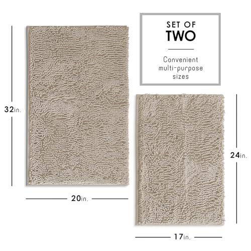 Hearth & Harbor Bathroom Rugs, Chenille Bath Mat - Machine Washable Bath Mats for Bathroom Non-Slip Backing Rubber, Quick Dry Bathroom Mat - color: Beige, style: 17 x 24 + 20 x 32