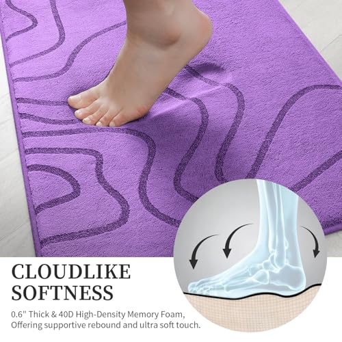 YIHOUSE Memory Foam Bathroom Rugs Sets 5 Piece - Extra Thick Ultra Soft Absorbent Bath Mat Set, Non-Slip Machine Washable Bath Rugs for Bathroom, Tub & Shower, Home Decor Accessories, Purple - color: Purple, size: 1'5" x 3'10" (5 pieces)