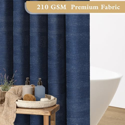 Small Stall Boho Farmhouse Shower Curtain with Tassel, Linen Bohemian French Country Chic Bathroom Shower Curtain Set, Modern Striped Textured Shower Curtain 36x72 - Navy Blue - color: Navy, size: 36"W x 72"L (Pack of 1)