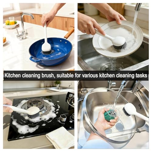 2-Piece Set Handheld Dish Brush with Brass Scrubber and Steel Scraper for Stubborn Grease - Dual-Head Cleaner for Pots, Pans, Stovetop, Sink