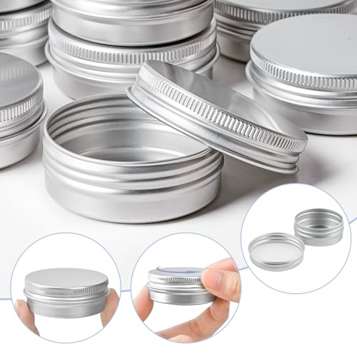 TUZAZO 12Pack 1 Oz Aluminum Tin Cans with Screw Lid and Labels, Refillable Travel Sized Cosmetic Containers Small Tins for Salves, Lotion Bars, Beard Balms, Candles - size: 1oz*12