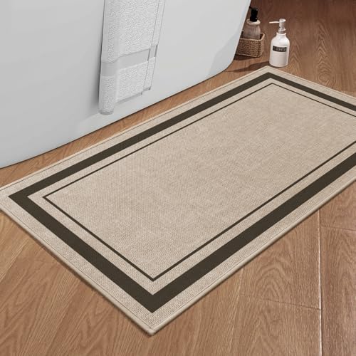 chakme Bathroom Rugs Mat 47x24, Ultra Thin Non Slip Bath Mat Large Quick Dry Absorbent Bath Mat for Bathroom Floor, (Light Beige, 47"x24") - color: Light Beige, size: Large (47" x 24")