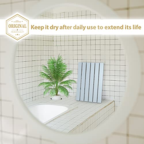 Bamboo Wooden Bath Floor Mat for Luxury Shower - Non-Slip Bathroom Waterproof Carpet for Indoor or Outdoor Use (Bluish Grey) - color: Grey, size: 21.3" x 14.2" (Rectangular)
