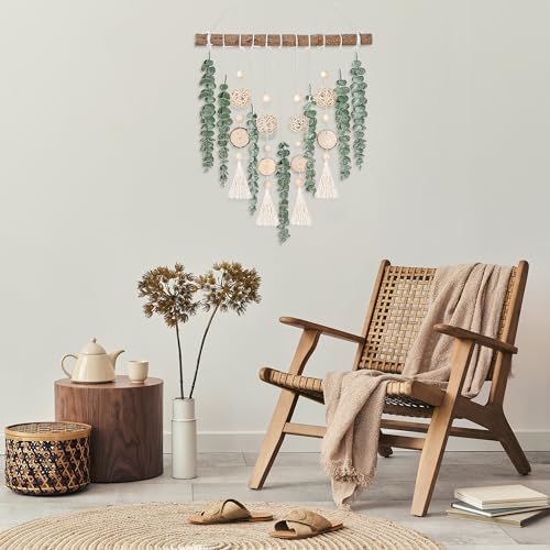 Sggvecsy 21’’ Eucalyptus Wall Hanging Decor Artificial Eucalyptus Plant Fake Greenery Leaves Boho Wall Decor with Wooden Stick for Bathroom Bedroom Kitchen Rustic Farmhouse Home Living Room Decoration - color: With Balls
