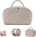 Makeup Bag for Women, Wide Open Lay-Flat Water-Resistant Cosmetic Case, Festivalment Makeup Bag, Spacious 180° Open Cosmetic Organizer for Toiletries & Brushes Large Capacity with Compartments (Beige) - color: Beige