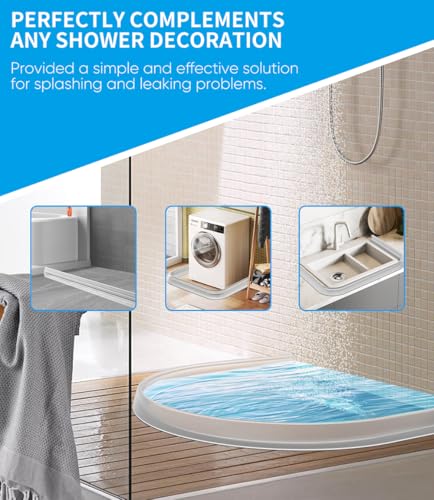 KRUI Collapsible Shower Threshold Water Dam, 55 In, Self Adhesive Shower Edge Water Barrier Stopper, Shower Water Blocker Retention System, Dry and Wet Separation for Bathroom Kitchen Countertop Sink - color: Transparent, style: [55in] +Free installation