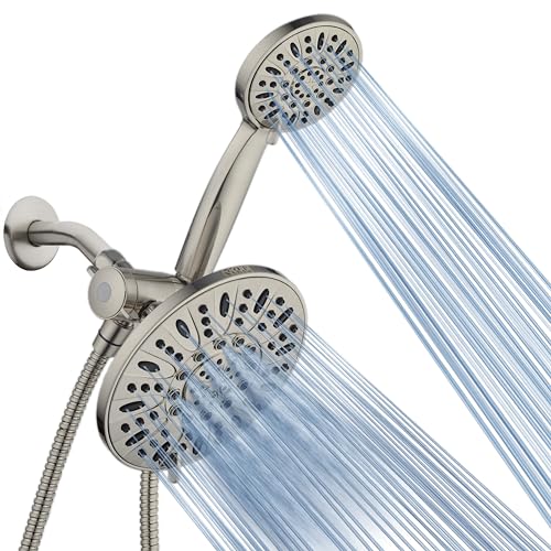 AquaDance 7" Premium High Pressure 3-Way Rainfall Combo with Stainless Steel Hose – Enjoy Luxurious 6-setting Rain Shower Head and Hand Held Shower Separately or Together – Brushed Nickel Finish - color: Brushed Nickel, style: 2.5 Gallons Per Minute