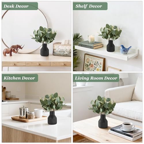 Dahey Artificial Eucalyptus Stems in Small Ceramic Vase Centerpiece Table Decorations Modern Farmhouse Decor Fake Eucalyptus Plants with Vase for Bathroom Kitchen Shelf Living Room Home Decor, Black - color: Black, size: Small