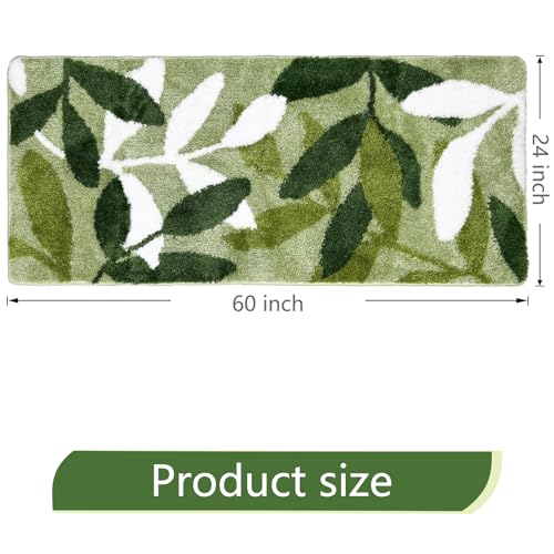 Large Bathroom Runner Rugs 24x60 inch, Sage Green Leaves Microfiber Bath Mat, Water Absorbent Extra Long Bath Runner Rug with Non Slip Back for Bathtub Shower Bedroom Floor - color: Leaves Sage, size: 1'11" x 4'11" (Rectangular)