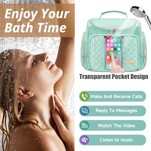 Tealari Large Toiletry Bag for Women Men,Bathroom Bag,Water Resistant Shower Bag,Makeup Bag,Portable Shower Caddy for College Dorm,Hanging Travel Toiletry Bag with Transparent Waterproof Phone Pocket - color: Green-1