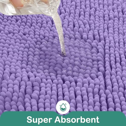 HOMEIDEAS Bathroom Rugs Set 2 Pieces, Ultra Soft Non Slip Absorbent Chenille Toilet Bath Mat Set (Lavender) - color: Purple-lavender, size: 1'8" x 2'8" (U Shape 20"x24"+20"x32")