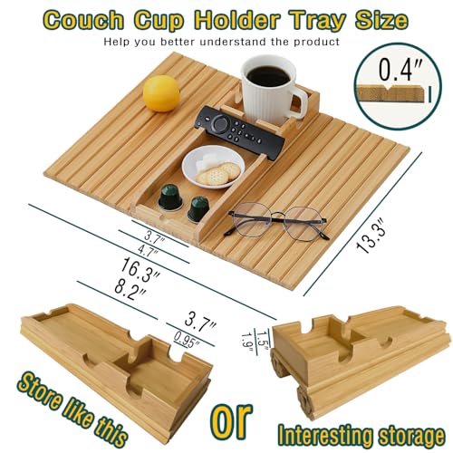 Bamboo Couch Cup Holder Arm Tray Table，Foldable Couch Drink Holder Armrest Table，Sofa Arm Rest Tray，Flexible Arm Chair Table Tray Recliners for Drink,Cups, Snacks, Phone, Remote (Bamboo) - color: Bamboo