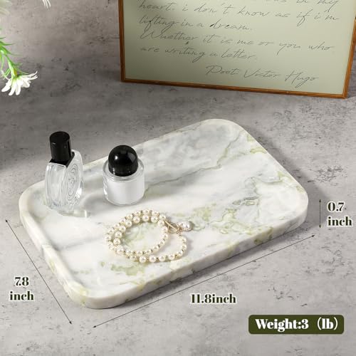 Karibiber Luxury Marble Vanity Tray, Bathroom Tray Countertop, Bianco Marble/Stone, Home Decorative Dresser Organizer, Storage for Kitchen Sink, Perfume Jewelry Holder(Green&White) - color: Green&white