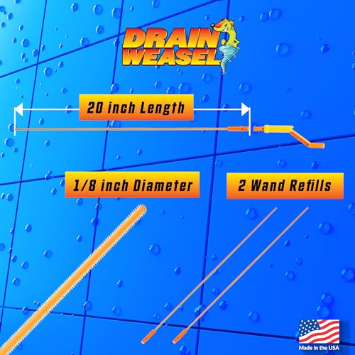 FlexiSnake Drain Weasel MAX Drain Hair Clog Remover Tool with Rotating Handle and 2 Wand Refills, Made in the USA, 20 inch | 20" Long Refills, Pipe, Bathroom, Bathtub Drain Cleaner, Removable Handle, Made in The USA - style: 20"