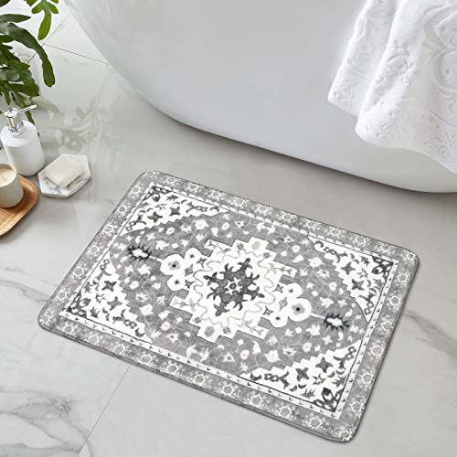 Uphome Boho Vintage Bathroom Rugs Gray Non-Slip Soft Bath Mat Machine Washable Oriental Small Bath Rug Traditional Tribal Floral Bath Mats for Sink Shower Doorway Tub, 18x25 inch - color: Grey, size: 18x25 inch
