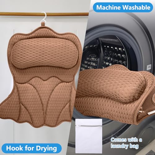 REEZEIVI Bath Pillows for Tub,Bath Pillow with 6 Non-Slip Suction Cups,Soft 4D Mesh Fabric,Bathtub Pillows for Tub Neck and Back Support,Extra Thick Luxury Bathtub Pillows,Brown - color: Brown
