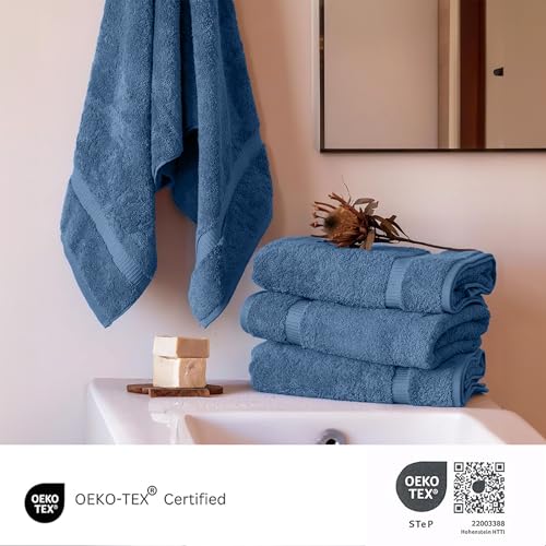SALBAKOS 100% Turkish Cotton Bath Towels | 4 Piece Turkish Bath Towels Blue 27x54 in Standard Size | Premium Hotel Quality, Super Absorbent, Thick & Plush Turkish Bath Towel (Blue, 4 Bath Towels) - color: Blue, size: 4 Bath Towels