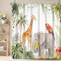 Fabric Shower Curtain with Hooks YJY01569 - color: Tropical Jungle Animals