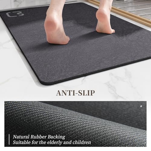 Diatomaceous Earth Bath Mat Rugs Quick Dry Super Absorbent Non Slip Rubber BottomThin Bathroom Mat Fit Under Door, Floor Rugs in Front of Bathtub,Shower Room,Sink,Washable, 17" x 32", Dark Grey - color: Dark Grey, size: 1'5" x 2'8" (Rectangular)
