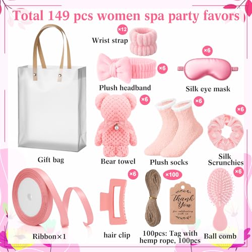 6 Set Spa Gifts Bulk for Women, Sleepover Party Favors Supplies for Bridesmaid Bridal Shower Wedding Guests Baby Shower Birthday Gift with Towels Socks Hair Tie Clip Eye Masks(Pink) - color: Pink