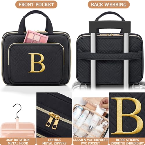 Personalized Gifts for Women, Initial Toiletry Bag Hanging Travel Organizer & Makeup Cosmetic Bag with Embroidery Letter Teacher Appreciation Gift Birthday Mothers Day Gifts for Mom Wife Friend Sister - style: C