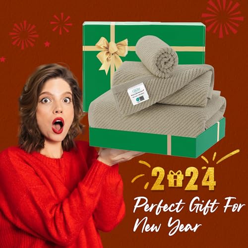 VOOVA & MOVAS Dark Beige Towels for Bathroom - 100% Cotton | Quick Dry | Soft | Thick, 3 Piece Towel Set, 1 Large Bath 30" x 56", 1 Hand 18" x 28",1 Wash Cloth 13" x 13", Bathroom Essentials,Dark Tan - color: Cape May Cobblestone - Dark Tan, size: 3 PC Ba