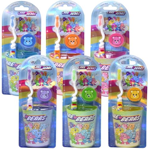 Care Bears Kids Toothbrush and Cup Kit - Official, Multicolor, Manual Toothbrush, Cup, Stickers, Cat Door Hanger, Ages 3+