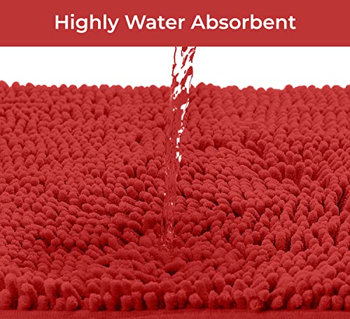 Christmas Bathroom Rugs Sets 2 Piece, Luxury Chenille Bath Mat Set, Soft Plush Anti-Slip Bath Rug + U-Shaped Toilet Mat. Microfiber Shaggy Carpet, Super Absorbent (24” x 36” & 20” x 24” U, Red) - color: Red, size: 2 Piece Set - Large