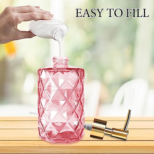 Glass Soap Dispenser with Gold Pump, Bathroom Soap Dispenser, 330ml Hand Foam Lotion Dispenser, Refillable Liquid Soap Bottle for Kitchen, Hand Sanitizer, Lotion (Pink) - color: Pink&gold