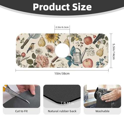Faucet Draining Mat For Kitchen Sink, Roses Daisies Fruits Garden Diatom Mud Absorbent Drain Pad For Bathroom Kitchen Sink Splash Guard Drying Mat - color: Roses Daisies Fruits Garden