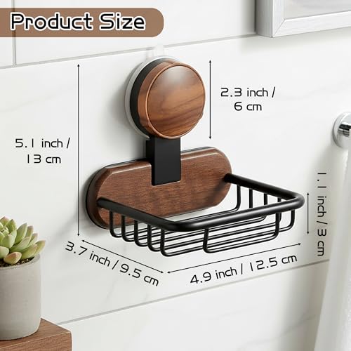 Dish Soap Holder for Shower - Suction Cup Wall Mounted Bar Soap Tray, Carbon Steel Self Draining Sponge Holder, No-Drilled Removable Adhesive Basket Caddy for Bathroom Bathtub Kitchen Sink