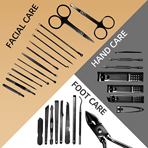 Manicure Set 30 in 1 Nail Clipper Set,RedFlow Nail Clippers,Fingernail & Toenail Clippers,Manicure Tools,Pedicure Tools,Suitable for Travel Manicure Kit (A-Black) - color: A-black