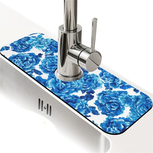 Faucet Fast Absorbent Pad - Blue Rose Drying Pad, Suitable For Kitchen, Bathroom, Island And Other Scenes - color: Blue Rose