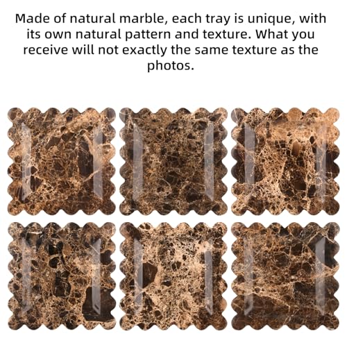 Square Marble Decorative Tray with Scalloped Edge,Luxury Natural Stone Bathroom Vanity Tray, Dresser Top Perfume Coffee Home Kitchen Sink Tray, Key Trinket Ring (Dark Brown, 8 * 8) - color: Dark Brown, size: 8" x 8" x 0.8"