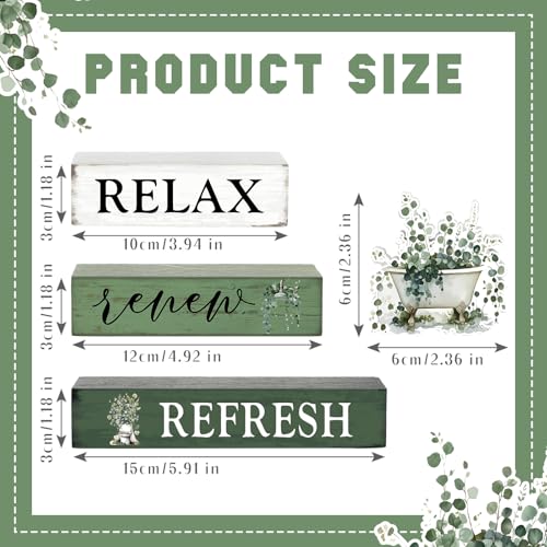 Cinnvoice 4 Pcs Eucalyptus Bathroom Decor Farmhouse Bathroom Decoration Relax Renew Refresh Table Centerpiece Gift for Christmas Valentines Back to School - style: Eucalyptus