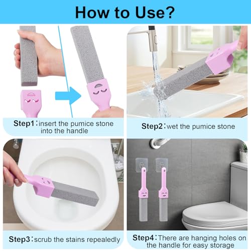Herda 8-Pack Pumice Stone Scouring Stick with 2 Universal Handles, Pumice Stone for Cleaning Stove, Toilet, Tub, Grill, Swimming Pool, Sink, Removes Hard Water Rings, Calcium Deposits, Rust Buildup - size: 8 Count (Pack of 1)